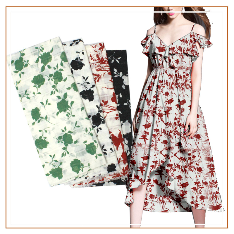 Three-Spray Plaid Printed Fabric Dress Shirt Suspender Skirt Girls' Clothing Semi-Transparent Plaid Fabric Floral New Fabric