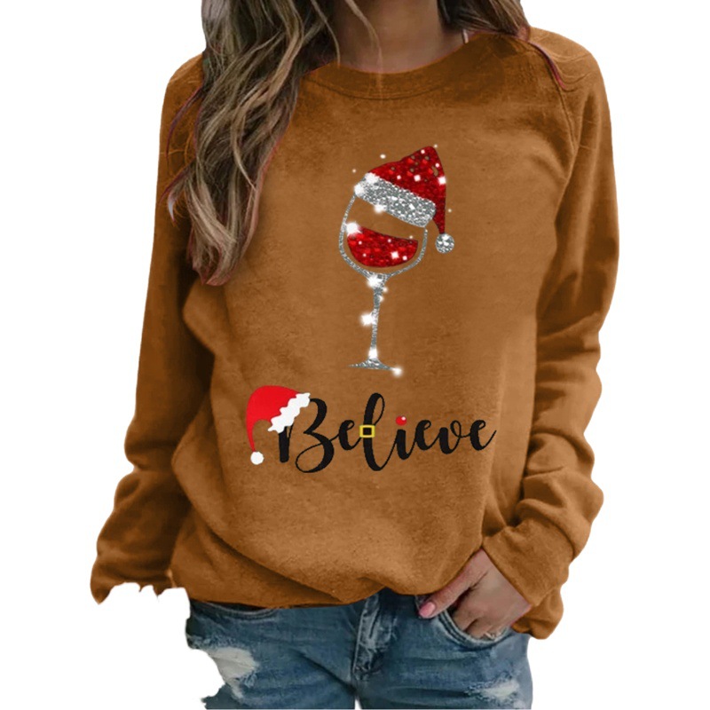 Amazon eBay wish AliExpress independent station Christmas pattern printed long sleeve round neck sweater women