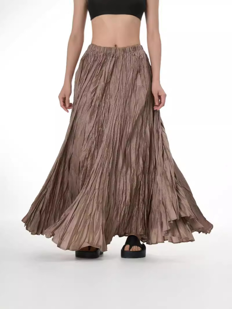 European and American Simple Crumpled Skirt 2024 Autumn and Winter New Fashion Brand Women's Fashion All-match Oversize Skirt