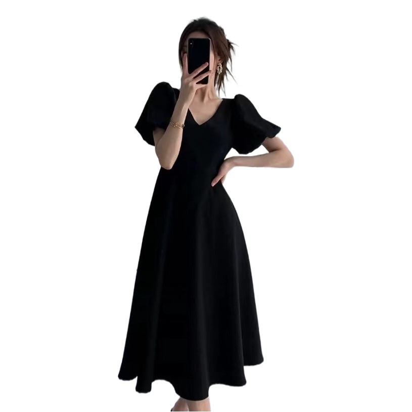 Plus size fat girl red dress women's 2022 summer new French age-reducing V-neck puff sleeve elegant dress