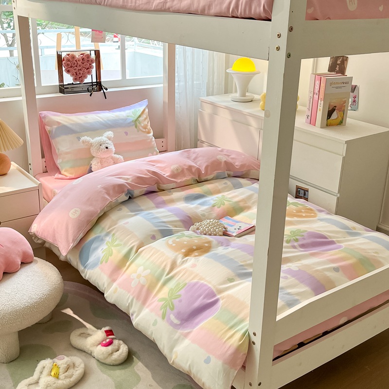 Student's Cotton Bed Three-Piece Set Dormitory Cotton Quilt Cover Bed Sheet Bedroom Bed Top and Lower Bed Special for Single Bed