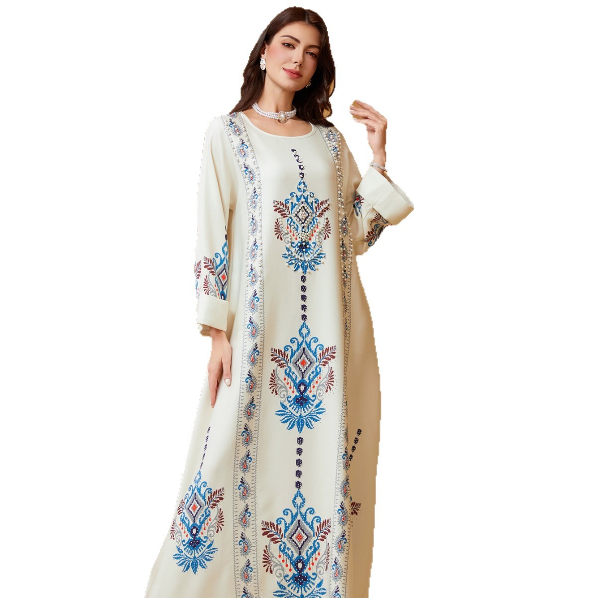 Picture of ZD040 Middle East Cross-border Trade Muslim Women Printed Robe Dubai dress Abaya Amazon Wholesale
