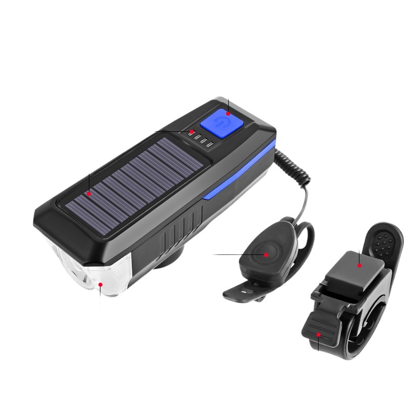 Cross-Border Solar Bicycle Horn Light with Electronic Display T6 Strong Light Night Riding Headlight USB Rechargeable Tweeter Light