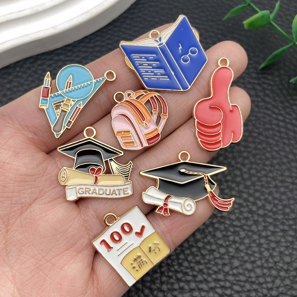 Picture of Cross-border DIY accessories alloy oil drop graduation season examination bachelor cap schoolbag size pen key chain pendant pendant