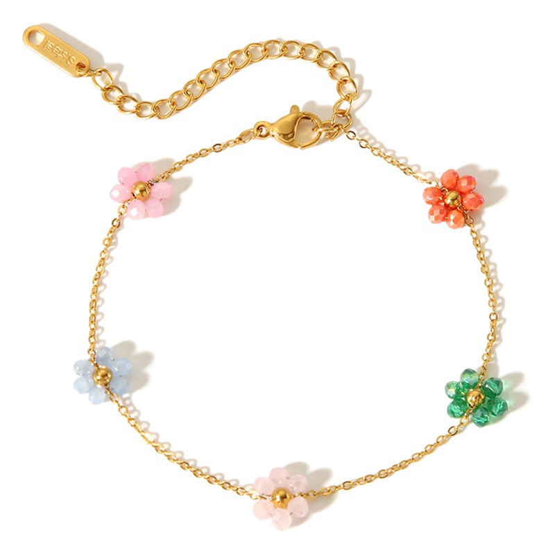 European and American ins net red niche simple design 18K gold stainless steel cute color flower jewelry suit wholesale