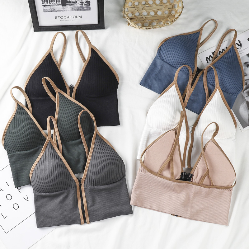 Picture of Designed Small Breast Push-Up Deep V Zipper Camisole Women's Inner Wear Breast Pads Beautiful Back Wrapped Chest Outer Wear Bottoming Top