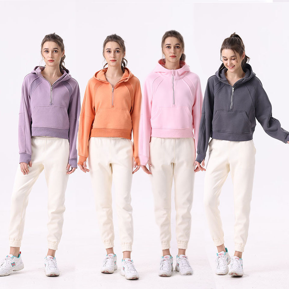 SWIFT SPEED Women's Fleece Outdoor Sports Yoga Fitness Slim Half Zip Sweatshirt Hooded Jacket