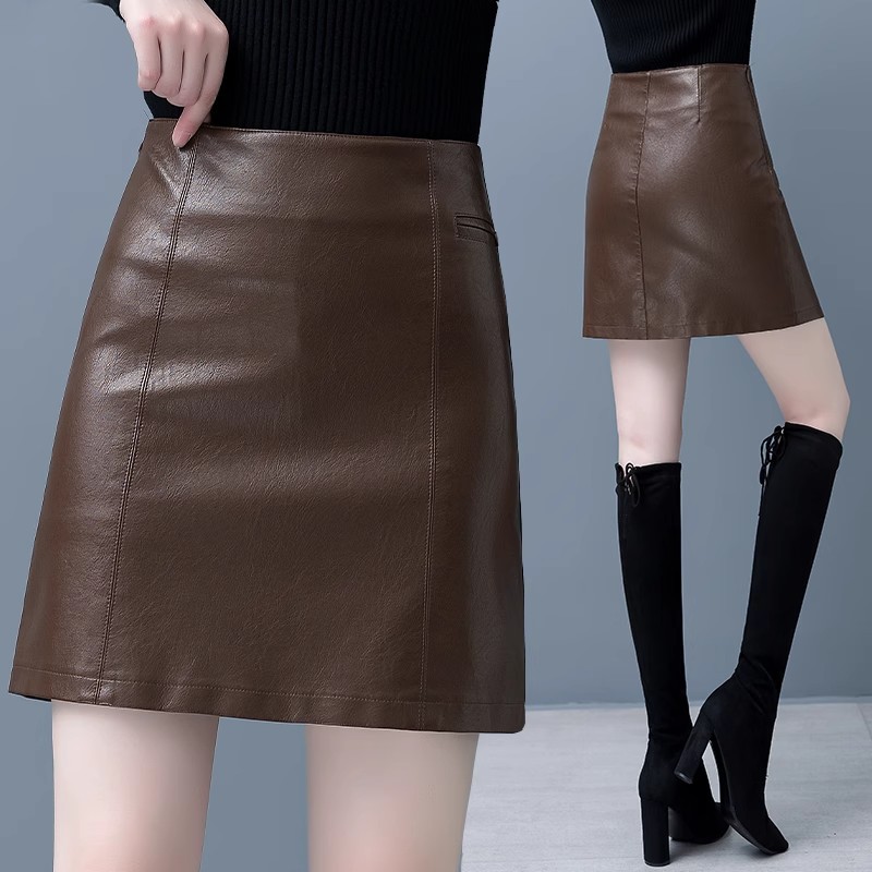 pu small leather skirt women's skirt 2020 autumn and winter New High waist One-Step a-line umbrella skirt slimming sheath skirt
