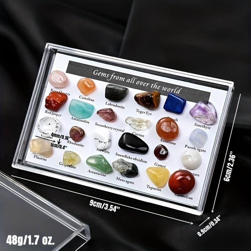 Picture of Natural Crystal Agate Stone Gem 15 Kinds of Ore Specimens Geological Teaching Materials Color Card Display Board Template Props