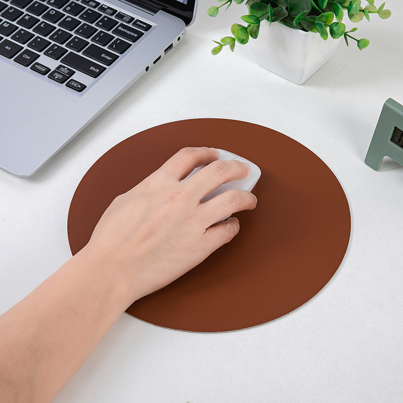 Picture of Small Fresh Round Leather Mouse Pad small size Solid Color Portable Simple Leather Office Desk Mat Computer Mouse Mat
