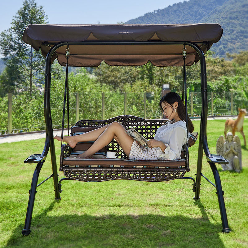 Balcony Swing Outdoor Garden Rocking Chair Swing Chair Outdoor Courtyard Adult Rocking Chair Iron Sunshade Indoor and Outdoor Hanging Chair