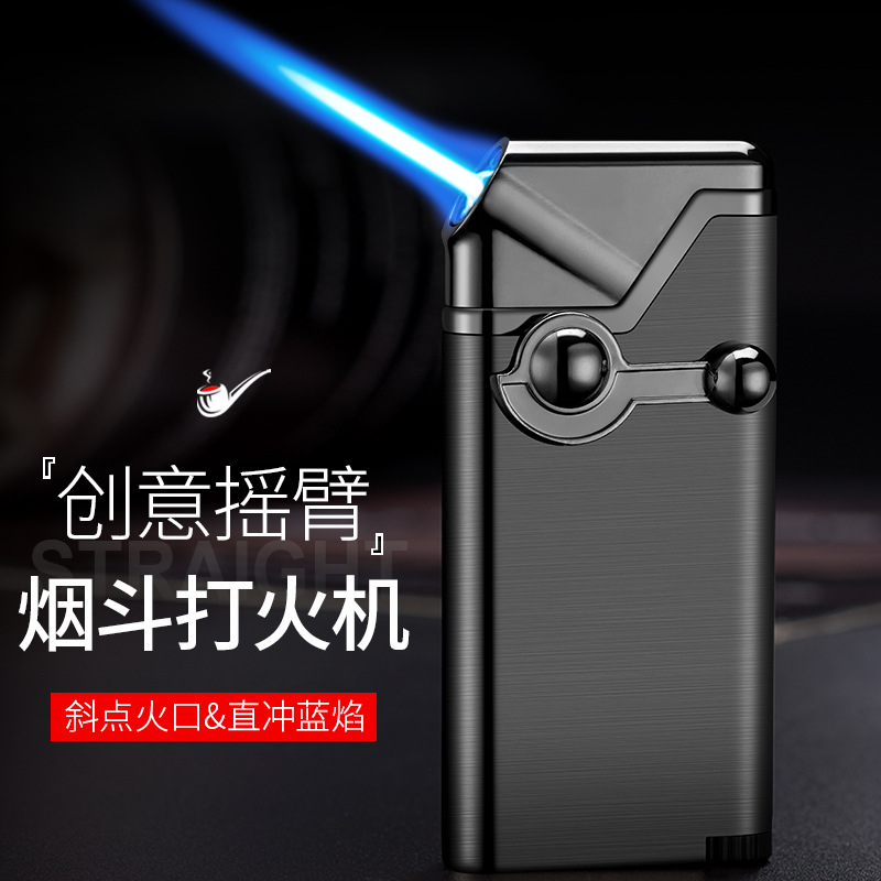 Picture of DL369 creative inflatable point pipe oblique fire rocker arm blue flame direct punching windproof advertising lighter wholesale