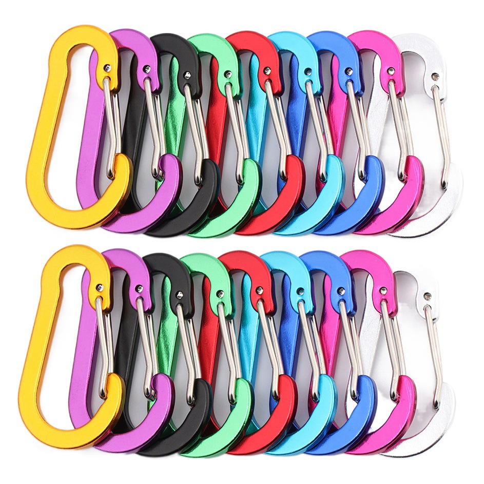 Multi-Color aluminum alloy steel wire No. 5 outdoor gourd-type carabiner backpack kettle hanging buckle flat spring buckle