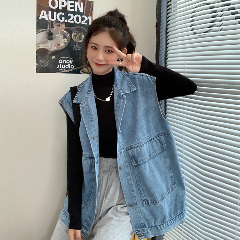 New Slimming Denim Vest Women's Clothing Loose Early Autumn Korean Retro Sleeveless Top Student Fried Street Short Jacket