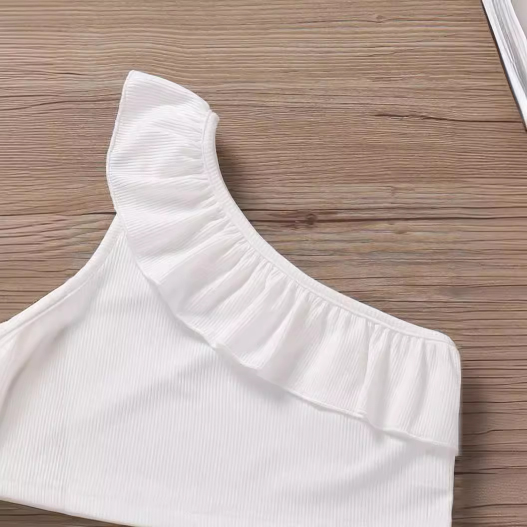 Picture of Cross-border new European and American fashionable baby girl Summer ruffled one-shoulder pleated thin one-piece vest for infants