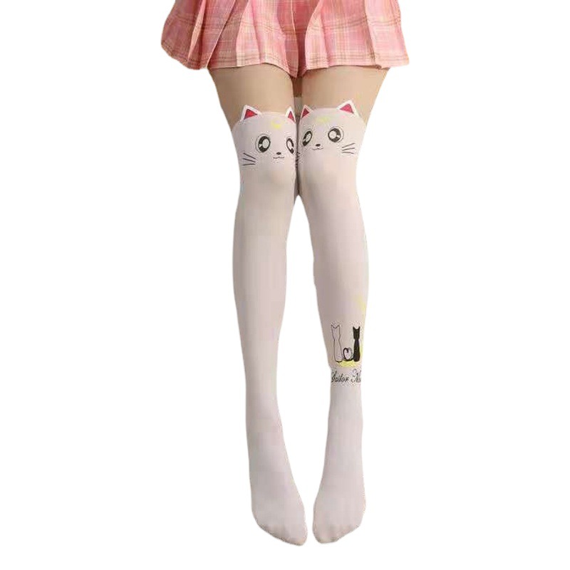 JK Pantyhose Cross Border New Pantyhose Printed Moon Cat Head Lolita Pantyhose Cute Pantyhose
