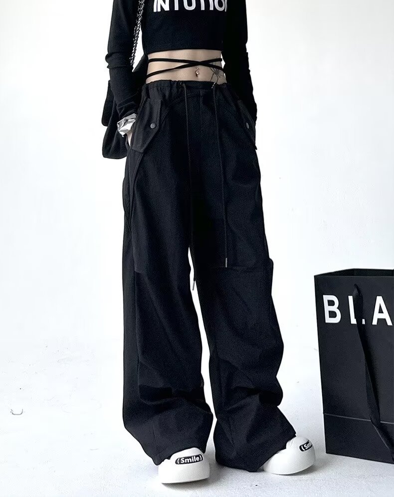 Picture of American-Style Cargo Pants for Men and Women, Summer New Drawstring Pleated Loose Casual Straight-Leg Parachute Pants
