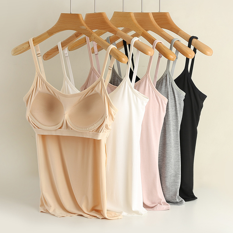 Modal Camisole Women's Inner Belt Chest Pad Summer Large Size Fixed Cup Outer Wear Base Underwear Bra-free