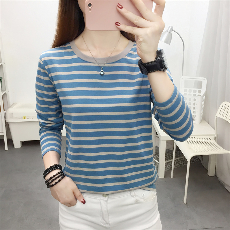 Picture of Striped T-shirt Women's Long Sleeve Top Early Autumn 2024 New plus size Loose Slimming Base Shirt Striped T-shirt