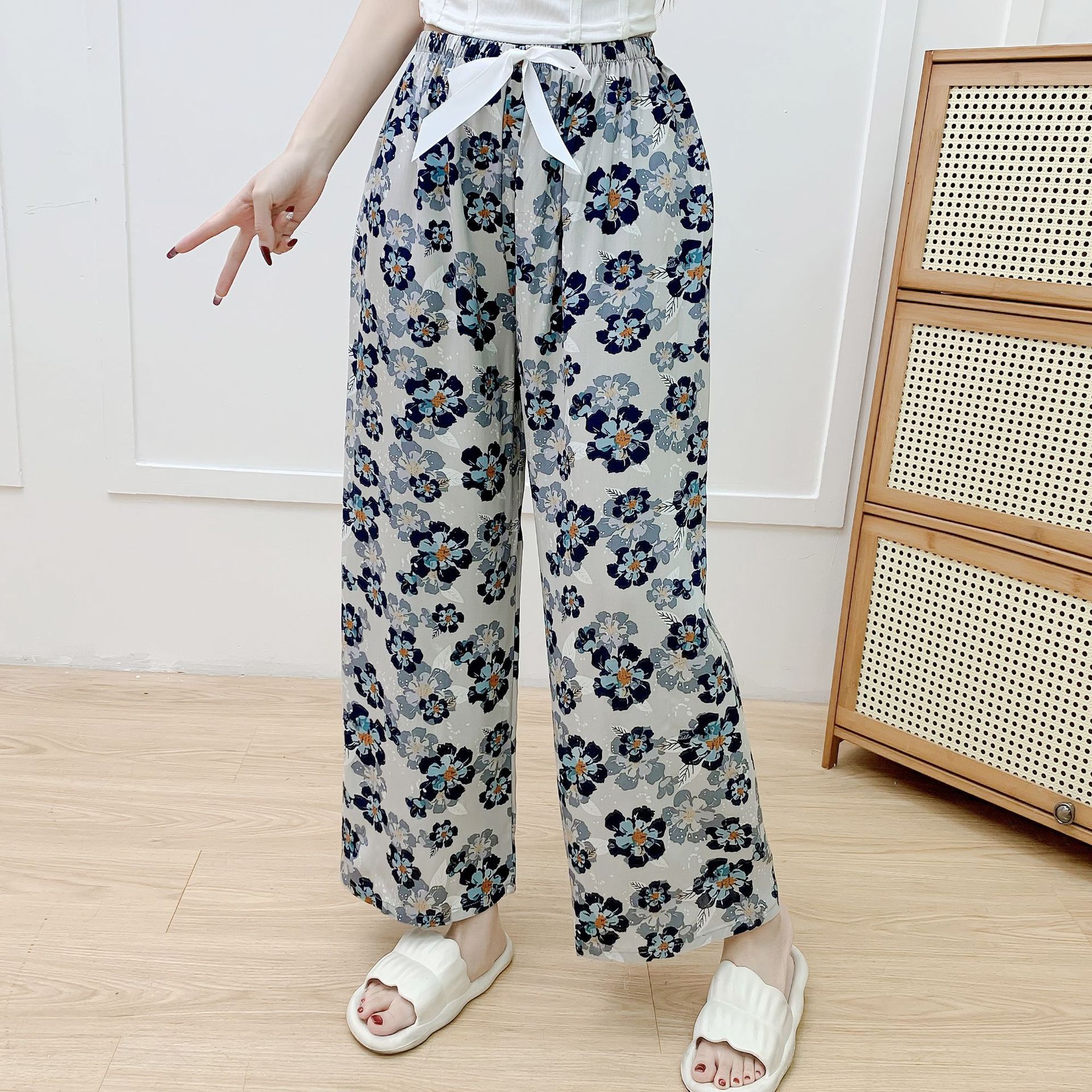 Picture of Cotton Silk Pajama Pants Women's Summer New Large Size Loose Pants Pregnant Women Can Wear Ram Cotton Thin Pants