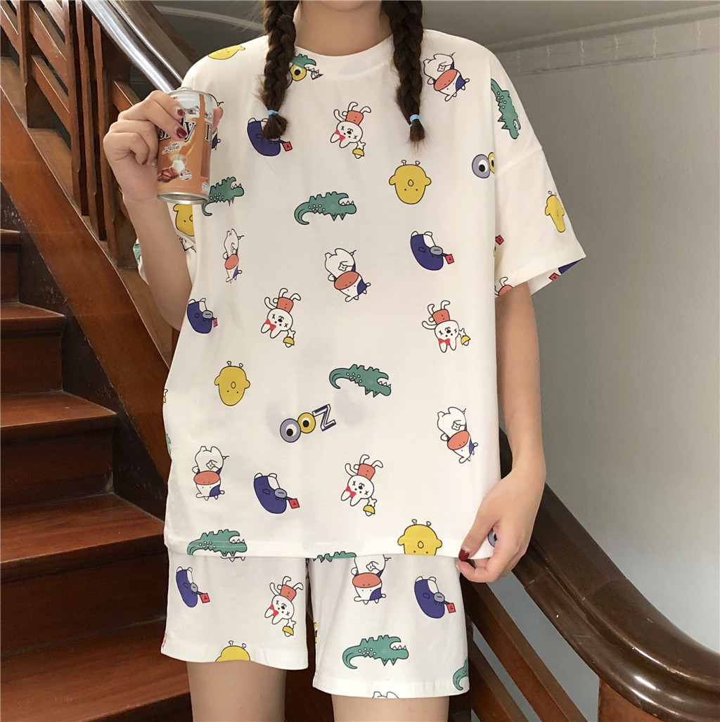 New Arrival Pajamas Women's Summer Short-sleeved Pajamas Women's Korean-style Casual Cartoon Cute Loose Suit for Home Wear