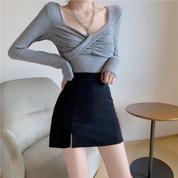 Sexy Skirt Women's Summer 2024 New High Waist Elegant Skirt Black Skirt A- shaped Split Hip Skirt Cross-border