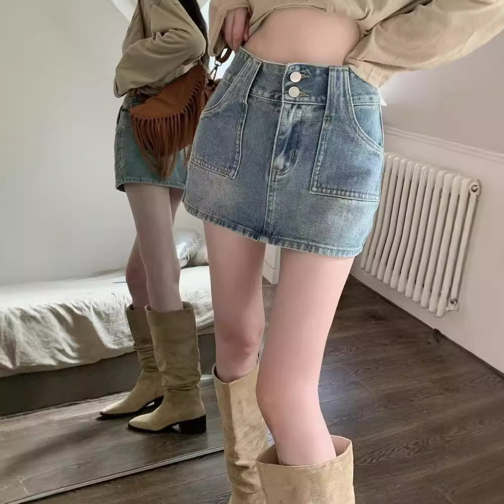 Hot Girl Retro Denim Skirt Skirt Pants Women's Summer Large Size A-Line Skirt High Waist Small Hip Short Skirt