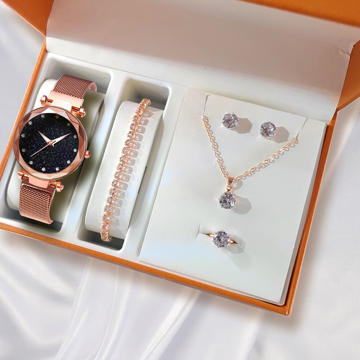 New Fashion Star Ins Internet Celebrity Women's Watch Magnetic Attrition Strap Quartz Watch Necklace Bracelet Gift Box suit