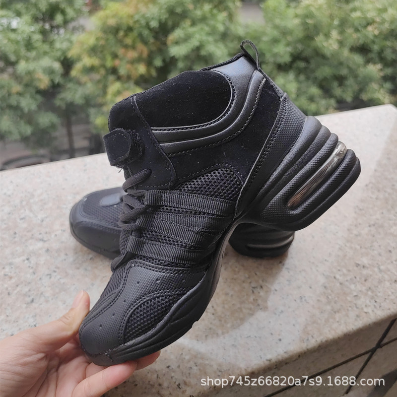 Black Square Dance Women's Shoes High-top Autumn and Winter Mesh Four Seasons Soft Sole Dance Shoes Middle Heeled Jazz Dance Shoes Not Tired Feet