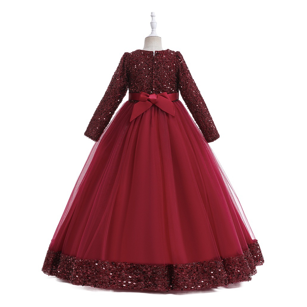 Girls' Dress Flower Children's Costume Long Sleeve dress Halloween Girls' Sequin Princess Long Dress