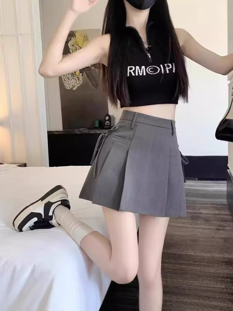 Small High Waist Skirt Korean Academy-style Design Sense Women's plus size Anti-glare Slim A- line Pleated Skirt