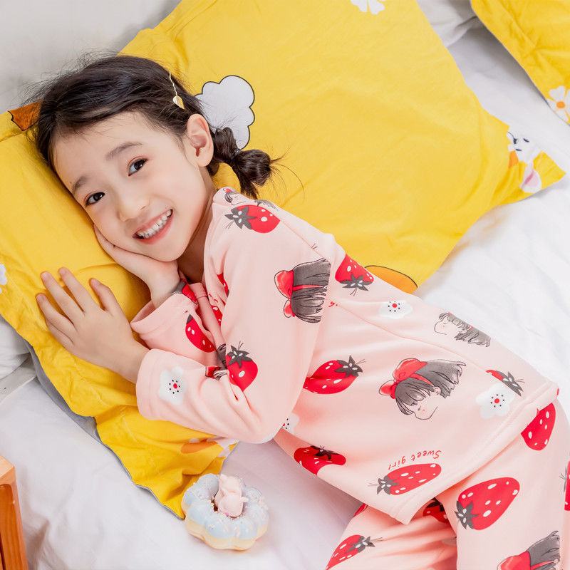 Picture of Fleece-lined children's thermal underwear boys' thickened autumn clothes long pants suit girls' pajamas children's autumn and winter