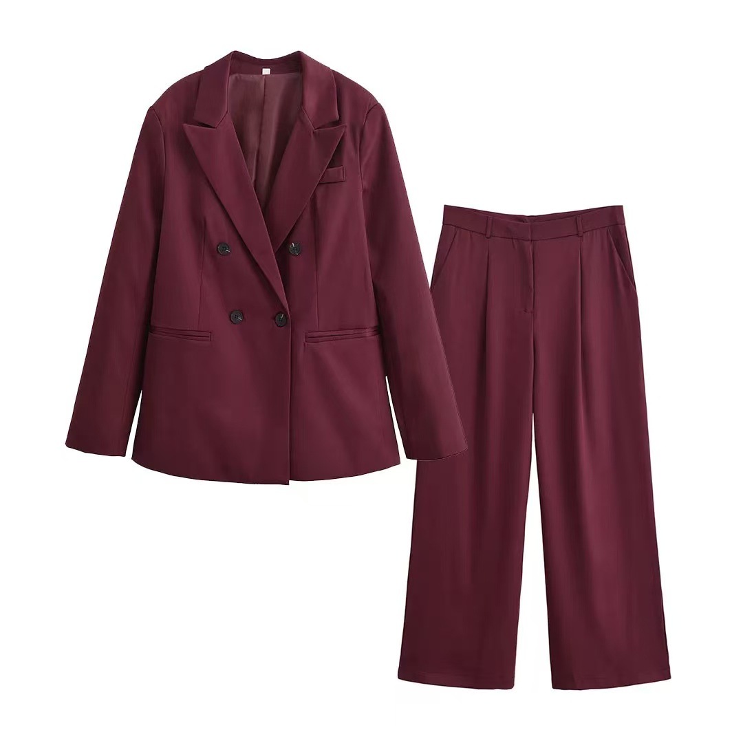 Picture of ZA cross-border women's clothing wholesale double-breasted suit jacket high waist casual pants suit 1232584 1214614