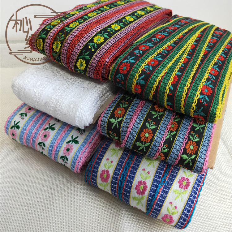 Spot Batch Clothing Home Textile Edge Jewelry diy Micro Stereo Embroidery 3cm Ear Edge Cotton Ethnic Jacquard Ribbon
