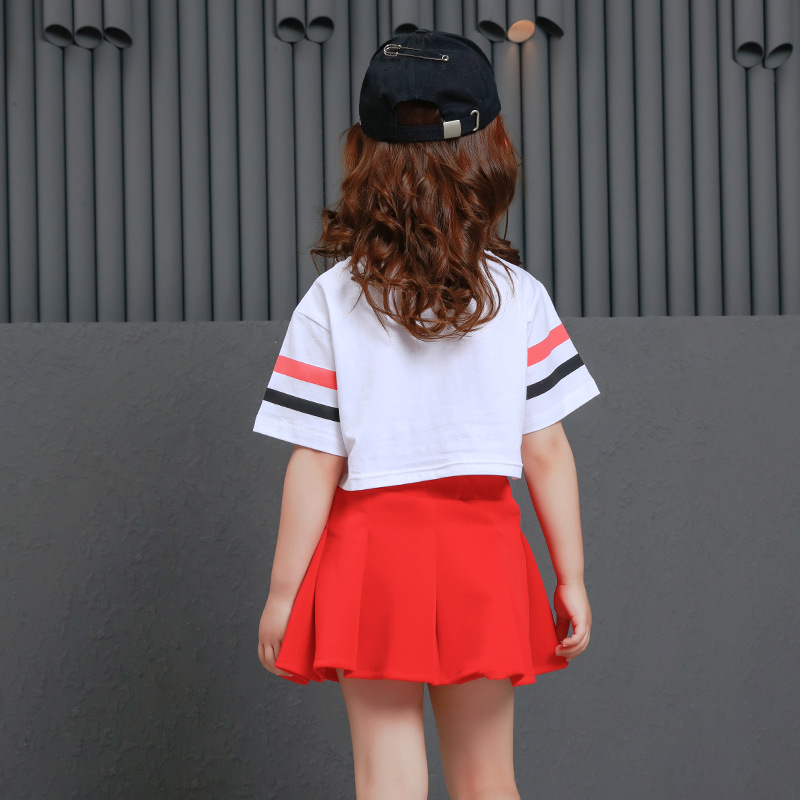 Picture of MOBN Children's Wear | 2018 Spring/Summer New Suit Girls Beautiful Hip Hop Letter Short Sleeve Bright Red Skirt Suit
