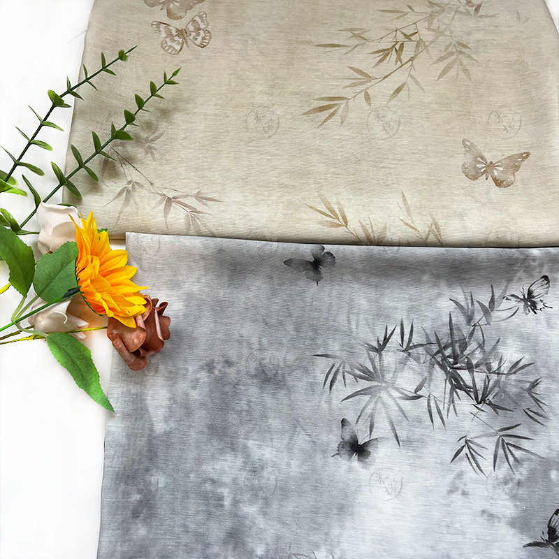Bamboo Butterfly New Chinese Style Traditional Style Handmade DIY Fabric, Tencel Linen Fabric, Tulle Skirt, Hanfu Shirt, Qipao Fabric