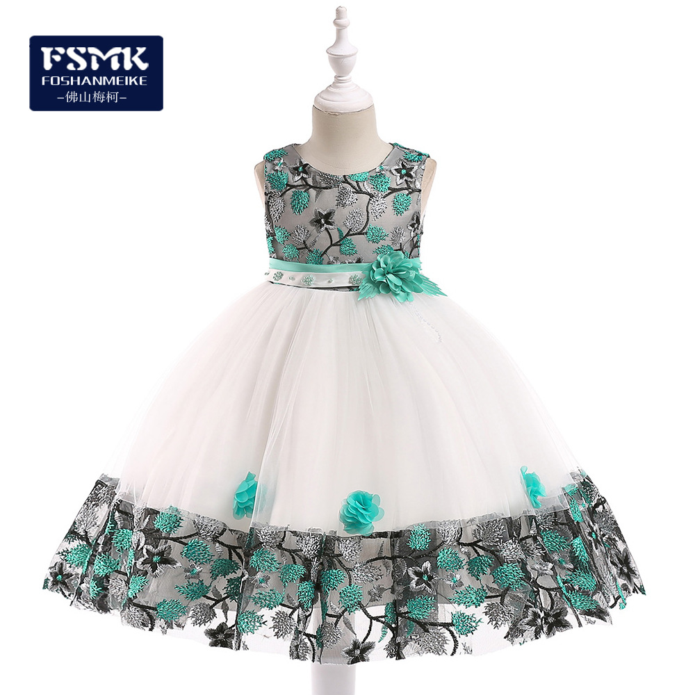 Cross-border Ebay Amazon new large children's embroidered dress color matching princess dress girls flower wedding dress dress dress