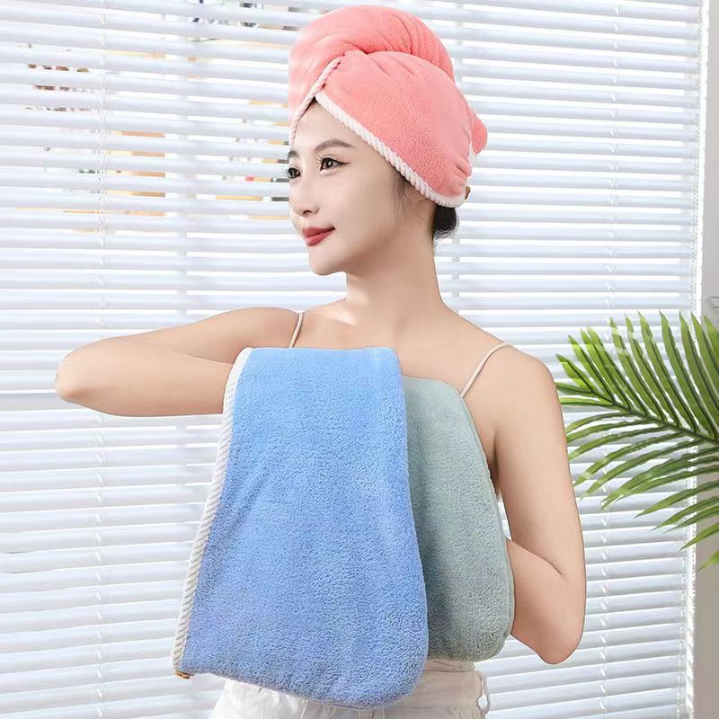 Picture of Class a Dry Hair Cap Thickeneded Super Absorbent Quick-Drying Shower Cap Double Layer Coral Velvet Edge Dry Hair Towel Ready for Sale