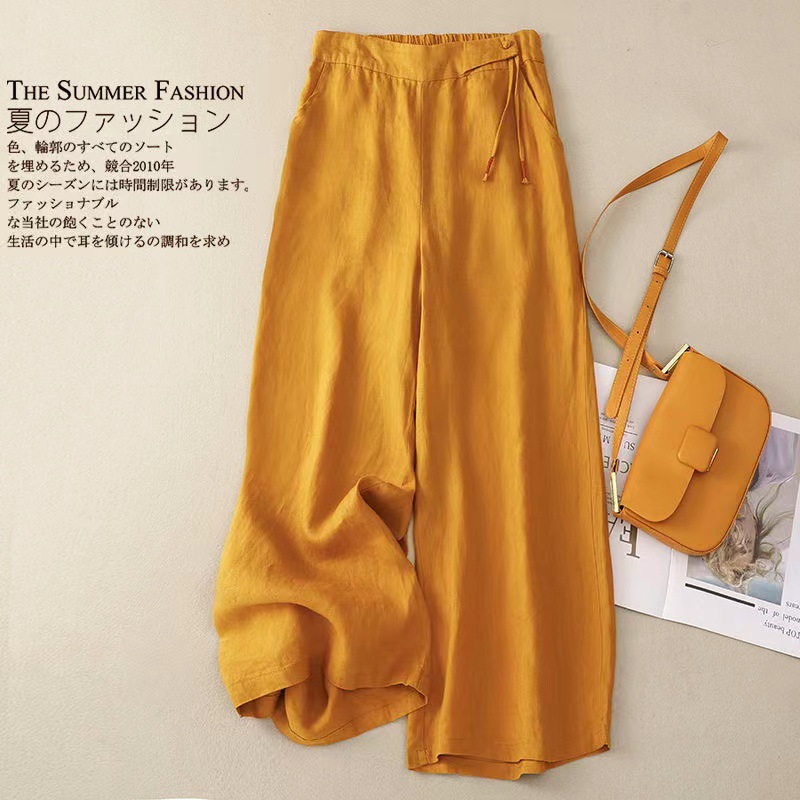 New Chinese Style Wide Leg Pants Artistic Cotton and Linen Women's Spring and Summer New Loose Retro Wide Leg Pants High Waist Dape Casual Pants