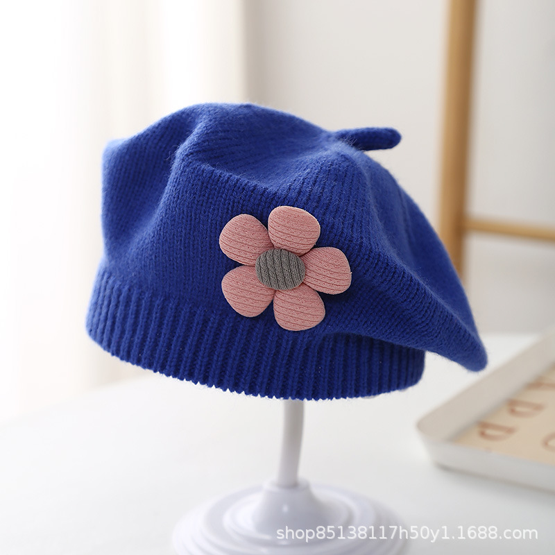 Picture of Baby hat autumn and winter baby girls' cute flower beret children's wool hat girls' knitted painter hat fashion