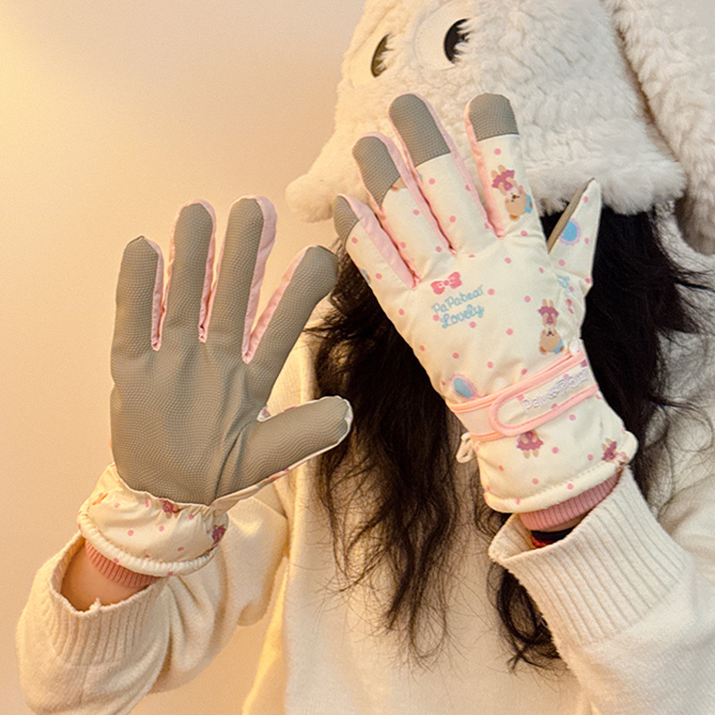 Picture of Cute Bear Women's Winter Cycling Windproof Warm fleece-lined Thickened Touchscreen Waterproof Cold-proof Outdoor Ski Gloves