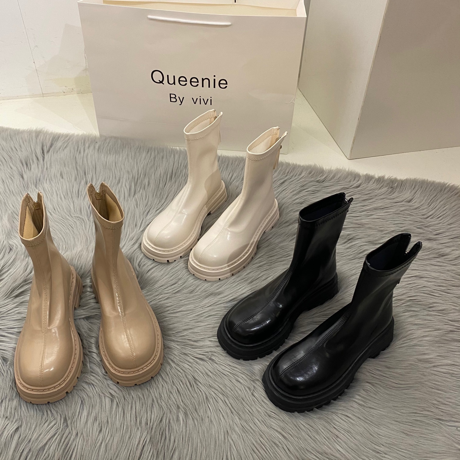 Thick-Soled White Slim Boots Women's Shoes 2025 New Summer Brown Korean Style Small Ankle Boots Black Short Boots