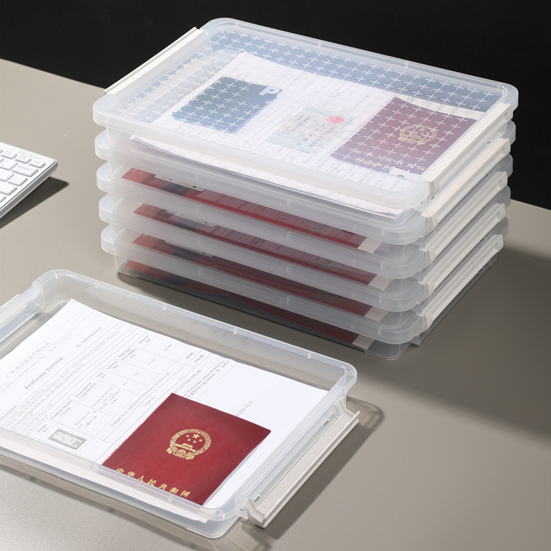 File box A4 paper transparent certificate storage box plastic sealed moisture-proof file material organizing office home