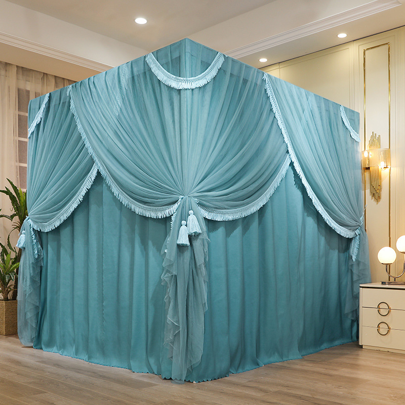 Picture of Princess Wind Shading Tassel Bed Mantle Floor-Standing Mosquito Net Thickened Cloth Curtain Court Wind Bedroom Dust-proof Net Paint Bracket