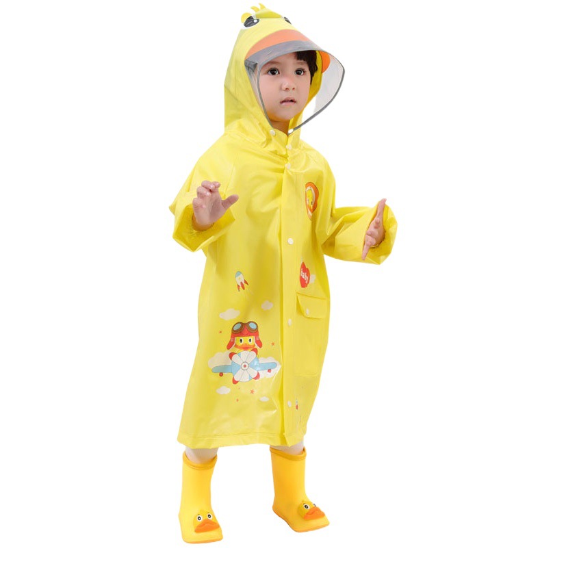 Children's Raincoat Boys' and Girls' Kindergarten Full Body Big Hat Brim Children's Baby Poncho with Schoolbag Dinosaur Rain Gears