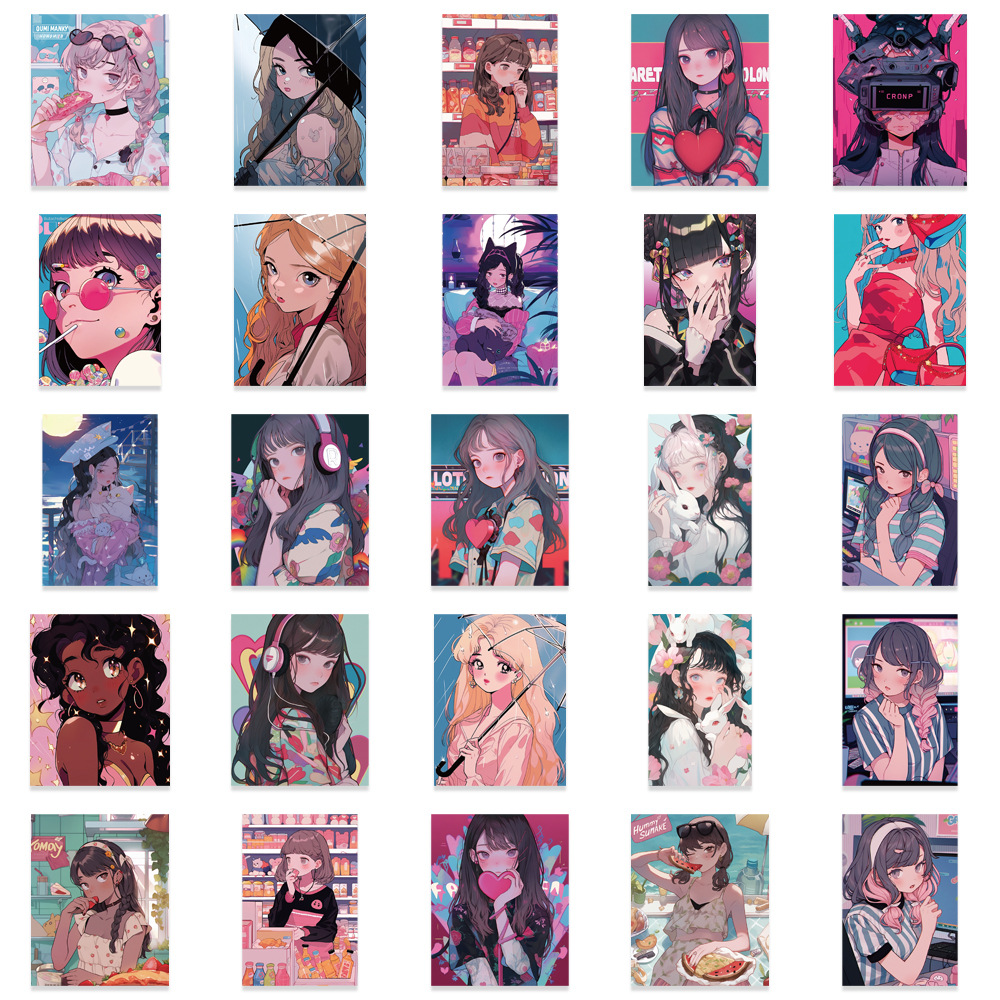 Picture of 52 original illustration girl ins hand account stickers personalized diy scooter luggage notebook water cup stickers