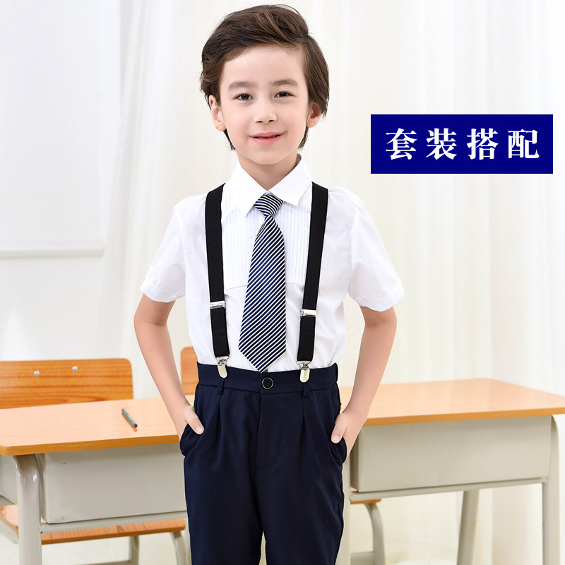 Picture of Children's Short-sleeved White Shirt Boy's Summer Thin Non-ironing British Dress Performance Coat School Uniform White Half-sleeved Shirt