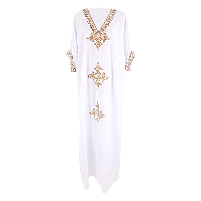 New European and American Rayon Gold Embroidered Robe Beach Jacket Sun Protection Long Skirt Bikini Cover-Up Swimsuit Outer Wear for Women