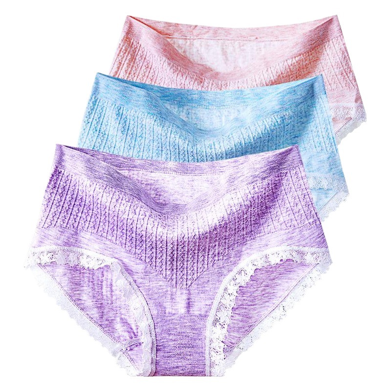 Lace Sexy Girl's Color Cotton Underwear Seamless Stretch Color Cotton Underwear Women's Mid-Waist Seamless Briefs Thin