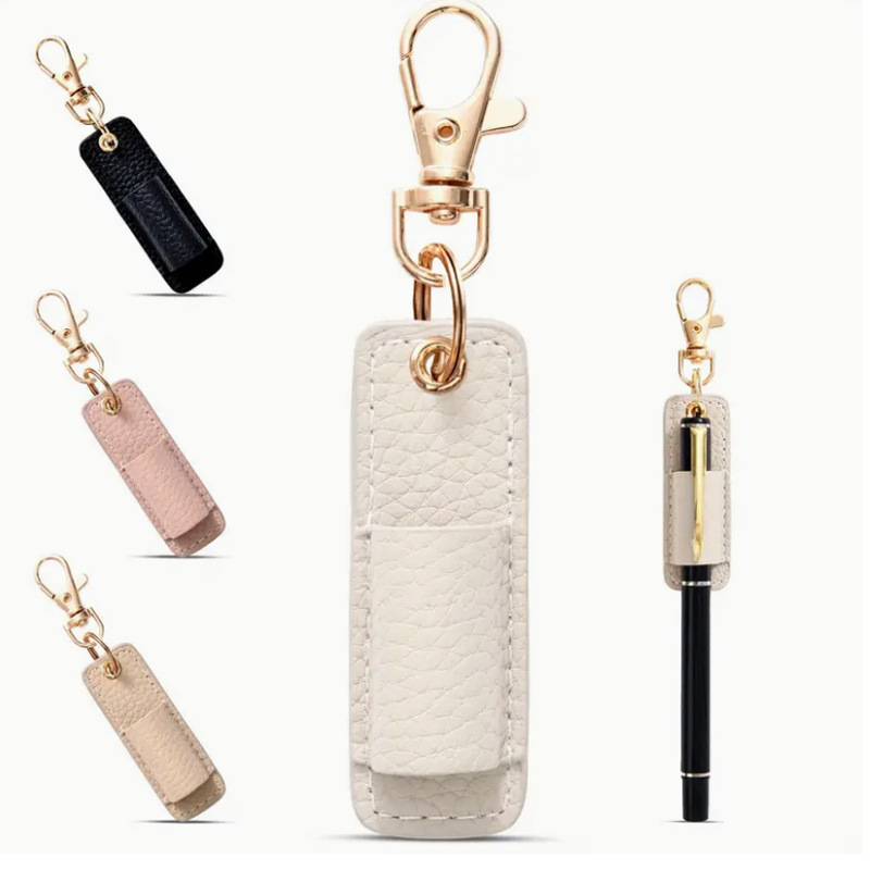 Creative Neck-hanging Pen Holder Pencil Case Portable Small Leather Pen Holder Pen Holder Keychain Multi-pen Holder for Daily Office Use